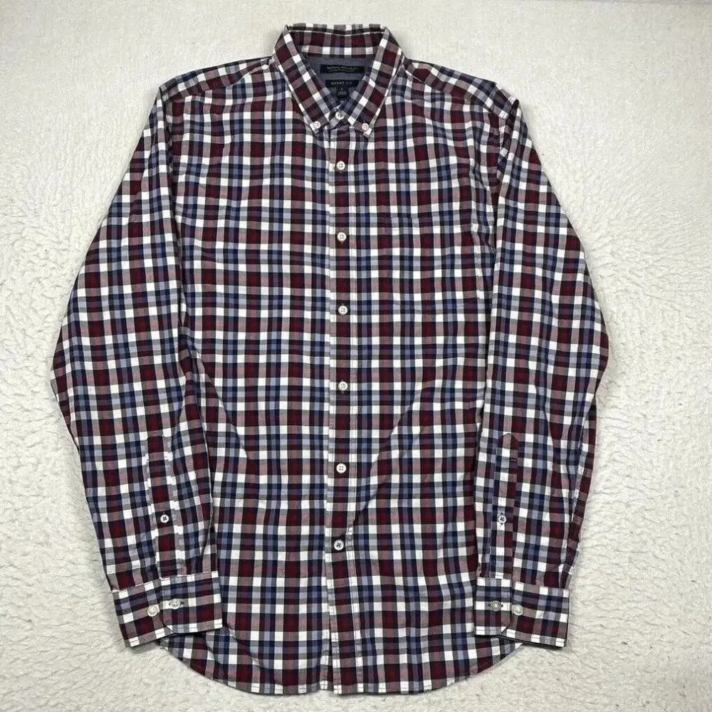 Banana Republic Men's 100% Cotton Plaid Custom 078 Wash Grant Fit Button Shirt M